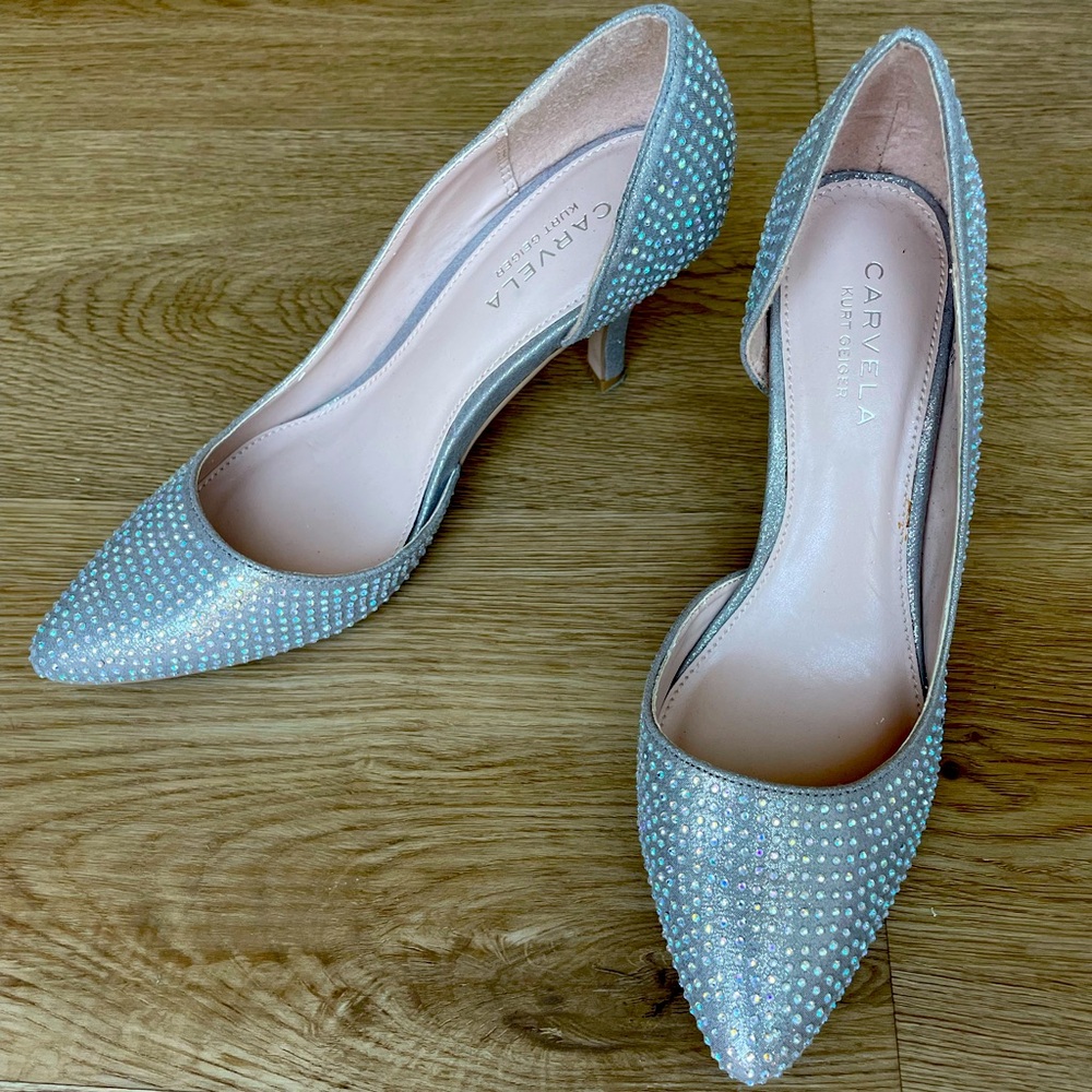 Kurt Geiger Carvela Bejeweled Silver Cut-Out Heel